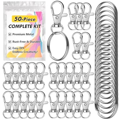 Bonison 50 PCS Keychain Making Kit with Lobster Claw Clasps & Key Rings – Keychain Clip with Key Ring Craft Supplies for DIY Keychains, Jewelry & Lanyard Projects