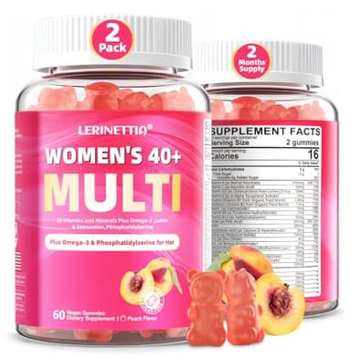 Multivitamin for Women Gummies for 40+ with Omega-3, Niacinamide, B-Complex, Lutein, Iron, Choline, Phosphatidylserine, Vitamin D3 for Skin, Hair, Energy, Immune, Bone - Vegan, Sugar Free, 120Cts