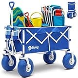 Heavy Duty Beach Wagon with 9" Big Sand-Proof Wheels – 440lb Capacity, Sekey 200L Oversized Foldable Cart | Adjustable Handle & All-Terrain Tires for Sand, Camping, Groceries. Blue&White
