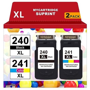 PG-240 XL/CL-241 XL Ink Cartridges Replacement for Canon 240XL 241XL Combo Pack 240 241 for Canon PIXMA MG3620 TS5120 MG3520 MG3600 MG3220 MX472 Printer (1 Black, 1 Tri-Color, 2 Pack)