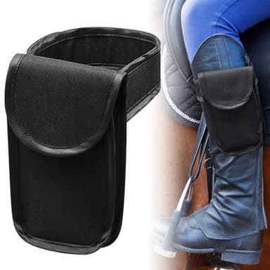 Sunnymove 1 Pack Leg Phone Holder Equestrian Cell Phone Holder Adjustable Leg Straps Sports Storage Bag for Riding Running Workout, Universal Fit, Magnetic Closure, Made of Durable Oxford, Black