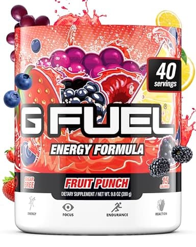 G Fuel Fruit Punch Energy Drink Powder, Pre Workout Caffeine Mix for Gaming, Sugar Free Focus Amino, Vitamin + Antioxidants, 9.9oz (Fruit Punch, 40 Servings)