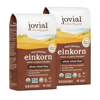 Jovial Organic Einkorn Whole Wheat Flour - Bread Baking Flour for Sourdough, High Protein, Non-GMO, Use for Organic Pizza & Pasta, European Italian, Glyphosate Free - 32 Oz, 2 Pack