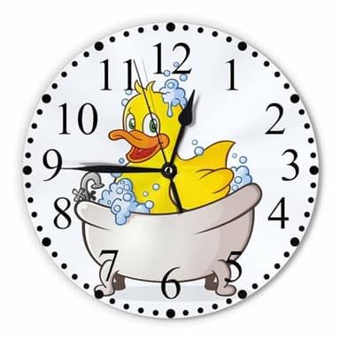 KEEPSUPER Rubber Cartoon Duck Wall Clock Cute Bubble Bath Soap Suds Swimming Clock 10 Inch Silent Non-Ticking Clocks Battery Operated for Home Living Laundry Room Kitchen Bedroom Office