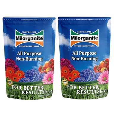 Milorganite All-Purpose Eco-Friendly Slow-Release Nitrogen 6-4-0 Fertilizer, 5 Pound Bag (Pack of 2) - for Lawns, Flowers and Gardens