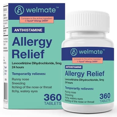 WELMATE - Levocetirizine Dihydrochloride 5mg (360 ct) - Allergy Medicine - 24 Hours - Antihistamine - Allergy Relief Pills - Over-The-Counter Medication