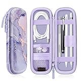 Fintie Holder Case for Apple Pencil Pro, Apple Pencil (USB-C / 1st / 2nd Generation), PU Leather Carrying Bag Sleeve Compatible with Pen, USB Cable, Samsung Stylus, Lilac Marble