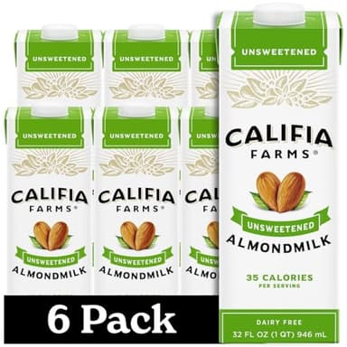 Califia Farms - Unsweetened Almond Milk, 32 Oz (Pack of 6), Dairy Free, Vegan, Plant Based, Keto Food, Shelf Stable, Vegan, Gluten Free, Non GMO, Sugar Free, High Calcium, Smoothie