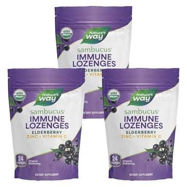 Nature’s Way Sambucus Immune Lozenges – Immune Lozenges for On-the-Go Use*– Zinc, Vitamin C & Black Elderberry Extract – Vegan & Gluten-Free - Original Elderberry Flavor - 72 Count (72 Servings, 3 pk)