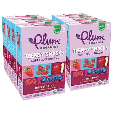 Plum Organics Teensy Snacks Soft Fruit Snacks - Mixed Berry - 0.35 oz Bags (Pack of 40) - Organic Toddler Food Fruit Snacks