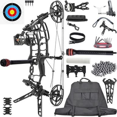 CENWTY Compound Bow Set for Steel Ball, Draw Weight 40-65 LBS, Short-Axis Hunting Compound Bow, can Shoot Arrow and Steel Ball for Archery Hunting Target Shooting Bowfishing