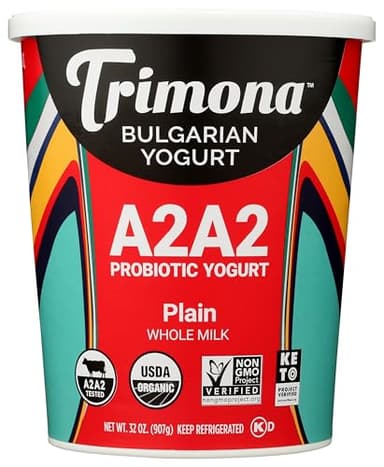 Trimona Foods Organic Plain Bulgarian A2A2 Yogurt, 32 Oz