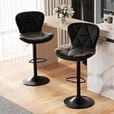 Nalupatio Modern Bar Stools Set of 2, Adjustable Faux Leather Upholstered Swivel Bar Stools, Counter Height Bar Chairs with Back for Kitchen Island, Black