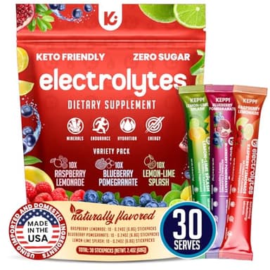 Keppi Electrolytes Powder Packets Assorted Flavors 30 Servings – No Sugar Hydration Supplement with Potassium, Magnesium, Sodium – Keto, Vegan, Fasting-Friendly, Zero Calorie Hydration Packets