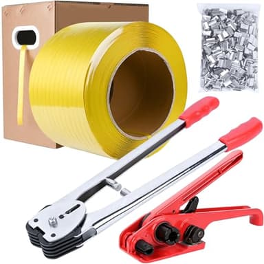 MYFAMIREA Heavy Duty Banding Strapping Kit with Tensioner Tool, 1/2" x 3500FT Polypropylene Plastic Packaging Strapping, 300 Metal Seals, Sealer Tool for Pallets, Logistics, Warehouse (Red)