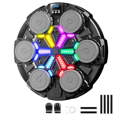 HANQUAN Upgraded Music Boxing Machine for Kids and Adults, Bluetooth Wall Mounted Punching Pad with Gloves,Rhythm Lights&Two-Player Battle Home Gym Equipment,Sports Toy Gift for Ages 3-12 Year Old