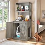 DWVO Large Hidden Litter Box Furniture with Shelves and Charging Station, Wooden Enclosure for Self-Cleaning Litter Boxes, Grey