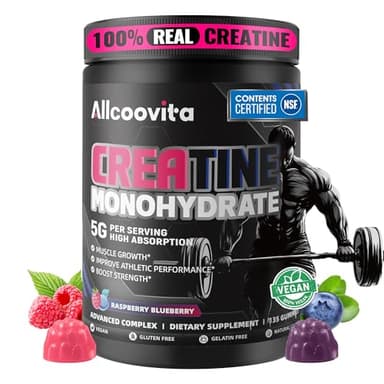 NSF Certified Creatine Gummy 5g - Creatine Monohydrate Gummies for Men & Women. Boost Focus,Strength, and Endurance, Anti-Melting Formula, Vegan, Gluten-Free, Non-GMO,(Raspberry & Blueberry 135 ct)