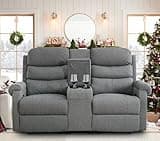 IPKIG 65.7" Manual Reclining Loveseat Sofa - Wall Hugger Loveseat Recliner with Console, Cup Holders and Side Pockets for Living Room, RV, Home Theater Seating (Grey, Loveseat)