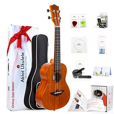 Ukulele, AKLOT Concert Ukelele Solid Mahogany 23 inch for Professional Beginners Adults Kit with Free Online Lesson and Uke Accessories