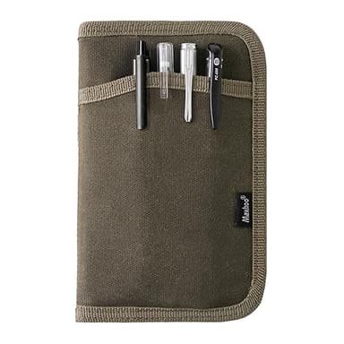 Maxhoo Journal Cover for Field Notes & Moleskine Cahier 3.5 x 5.5, Waxed Canvas Notebook Planner Sketchbook Cover with Zipper Pen Holder (Olive)