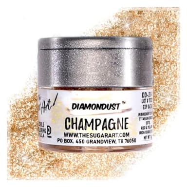 Champagne Edible Glitter for Drinks, Cocktails, Cake Decorating, Strawberries, Chocolates & More | No Taste | 4g | 100% Food-Safe | Kosher, Vegan, Gluten & Nut Free | DiamonDust by The Sugar Art