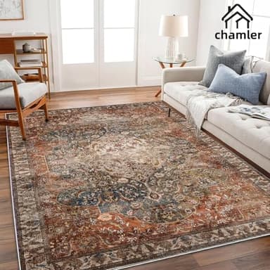 chamler 6x9 Washable Area Rug Boho Medallion Distressed Design Non-Shedding Easy Care Ideal for High Traffic Areas in Rugs for Living Room Bedroom Office Kitchen Large Carpet