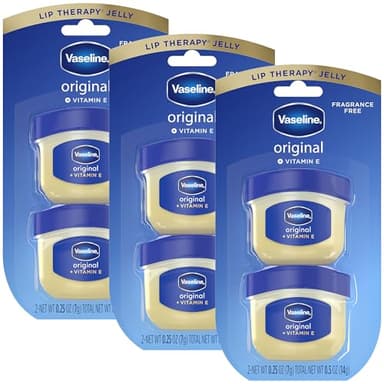 Vaseline Lip Therapy Original + Vitamin E, Mini 2-Packs (6 Jars) – Fragrance-Free Lip Balm, Moisturizer for Soft, Smooth & Glossy Lips, 0.25 Oz Ea
