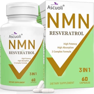 99% Ultra Purity NMN 500mg + Trans-Resveratrol 600mg, 1150mg NMN Resveratrol Supplement, 3-in-1 Advanced Formula for NAD, Cell, Immune, Energy, Anti-Aging & Longevity - Stabilized Form, 60 Capsules