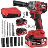 Sundpey 21V Cordless Impact Driver - 1/2 Inch 480Ft-lbs(650N·m) Brushless Electric Impact Wrench - High Torque Power Gun with 2 x 4.0Ah Battery & 6 Sockets & 9 Drill Bits & Fast Charger & Tool Case