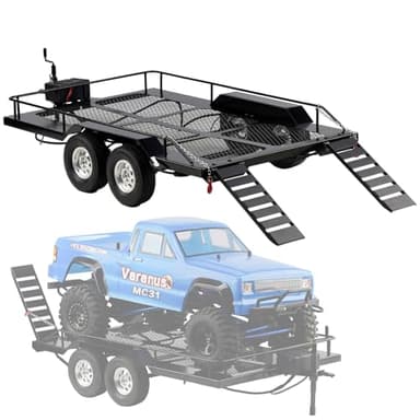 TGCWENG RC Trailer,1/10 Scale Trailer with Light Strip for Hauling Behind Car Suitable for Axial D90 D110 SCX10 I II III TRX4 TRX6 Redcat GEN8 SMT CFX CC01 CC02 Etc 1/10 RC Crawler Car