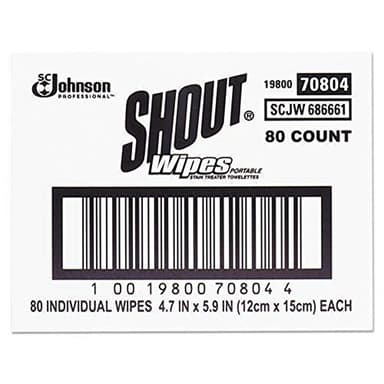 SC Johnson Shout 686661 Wipe & Go Instant Stain Remover, 4.7 x 5.9, 80 Packets, Pack of 1
