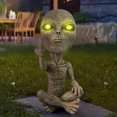 Lopoti Solar Light Alien Statues Sculpture，Funny UFO Extraterrestrial Figurine for Home Garden Yard Art Outdoor Decoration.