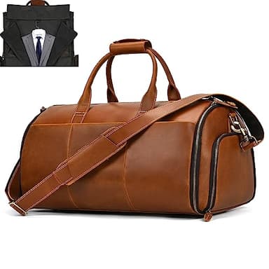 SAIION Leather Garment Bag for Men, Convertible Carry on Garment Duffel Bag for Travel Weekender Bag 2 in 1 Hanging Suitcase Suit Bag, 2201 Light Brown