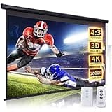120 Inch Projector Screen Motorized 4:3 HD Electric Rising Projector Screen Pull Down with Remote, Black Automatic Projection Screens Retractable Wall Mount Ceiling Movie Screens Outdoor Indoor