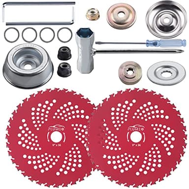 PLUMIA 9" x 36 Teeth Carbide Tipped Blades with Universal Adapter Kit, for Brush Cutter, Trimmer, Weed Eater, Compatible with Husqvarna, Stihl, and More (2 Pack)