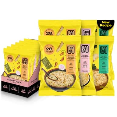 immi Ramen Noodles Variety Pack - Black Garlic "Chicken", Creamy "Chicken", Spicy Red Miso – High Protein, Low Carb, Keto & Vegan Instant Ramen – Healthy Plant-Based Noodles for Quick Meals and Comfort Food