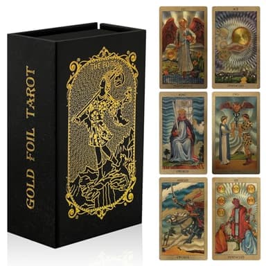 EGCUQ 78 Tarot Cards with Guide Book,Rider Waite Tarot Deck,Gold Foil Tarot Cards Deck for Beginners Waterproof and Durable