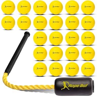 Rope Bat - The Original Patented Rope Bat Swing Trainer w/ 24 Soft Training Balls - Baseball & Softball Swing Trainer, Training Tool, Batting Aid