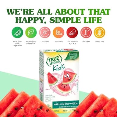 TRUE LEMON KIDS Wild Watermelon (10 Packets) - Hydration for Kids - No Preservatives, No Artificial Flavors & Sweeteners - Low Sugar Water Flavoring - Juice Powdered Drink Mix