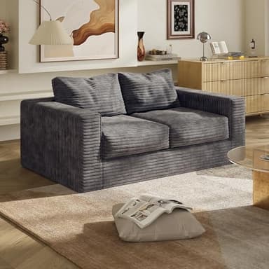 WLIVE 64'' Boneless Loveseat, Couches for Living Room, Bean Bag Couch for Adults, with Pillows, Giant Floor Couch, Plush Sofa, Grey, Loveseat