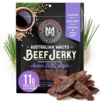 Meat Artisan Beef Jerky - Australian Wagyu Asian BBQ Style - High Protein Snack - Gluten Free No MSG - Premium Gourmet Natural 3oz (85g)
