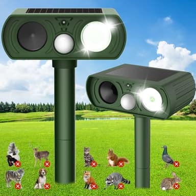 Solar Ultrasonic Animal Repellent, Cat Repellent Outdoor with Motion Detection Waterproof, Deer Repellent Devices Squirrel Skunk Rabbit Dog Raccoon Bird Deterrents Animal Repeller for Yard, 2 Pack