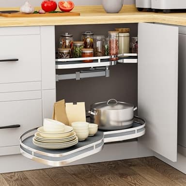 YITAHOME 32" Blind Corner Pull-Out Organizer, Soft-Close Swing-Out 2-Tier Height-Adjustable Lazy Susan, Left Swing Pull Out Organizer, Gray