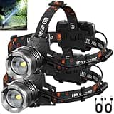 NJ FOREVER LED Rechargeable Headlamp, 990,000 Lumens Super Bright Head Lamp with 5 Modes, 90°Adjustable, USB Rechargeable, Waterproof LED Headlamps for Adults Camping, Hiking, Climbing (2 Pack)