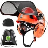 GREEN DEVIL Forestry Chainsaw Safety Helmet with Mesh Face Shield Built-in Visor and Earmuffs 5 in 1 System Vented Arborist Helmet ANSI Z89.1 Hard Hat Logging Garden Work Hardhats for Men Women