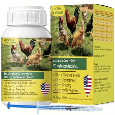 Ginzeca Dewormer for Chickens, Laying Hens, Poultry & More, Fenbendazole for Chickens Dewormer All Wormers,Tapeworms, Roundworms & Hookworms, 100ml（3.4 fl oz）