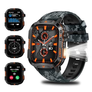 QTLLBT Men's Military Smart Watch HD Compass Altimeter Barometer Fitness Tracker Sports Watch Pedometer Mountaineering Watch Sleep Monitoring Function Men's and Women's Watches