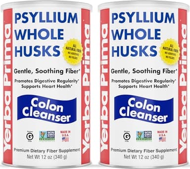 Yerba Prima Psyllium Whole Husks, Colon Cleanser 12 oz (Pack of 2) - All Natural Dietary Fiber, Pure Premium Psyllium, Lab-Tested Non-GMO, Gluten-Free Fiber
