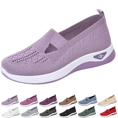 Wang Damai Women's Orthopedic Walking Shoes,Woven Breathable Orthowalkway Womens Sneakers,Lightweight Non-Slip Arch Support Slip on Shoes Light Purple 41